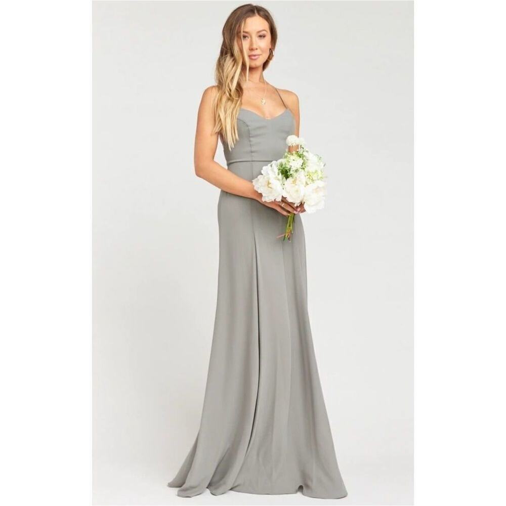 NWT Show Me Your Mumu Godshaw Goddess Gown Bridesmaid Dress Charcoal Size L - Picture 9 of 12